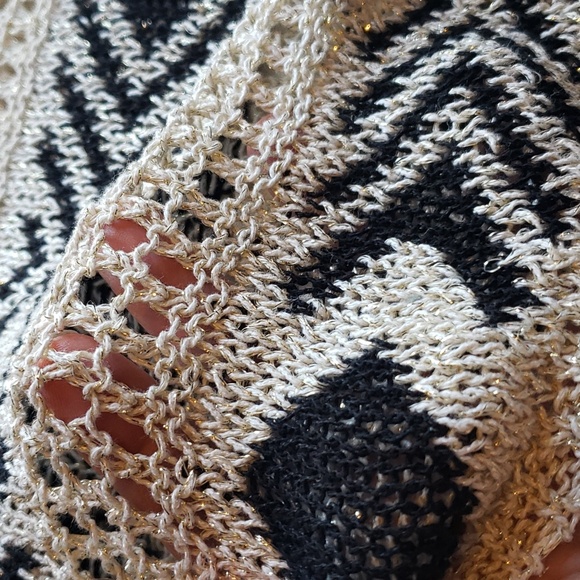 Ruby Rd. Cream, Black, and Gold Metallic Pointelle Knit Sweater - NWT - Picture 8 of 14